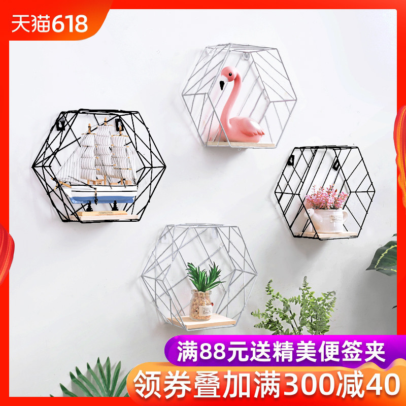 Room Shelf wall ornament Hexagon Wall hanging originality ins Home Furnishing Living room wall metope Pendantin the Home accessories , Decorative frame/Decorative shelf category - from Buy2taobao.com to provide professional Taobao agent buy service
