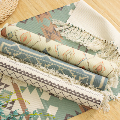 北欧门垫家用潮流网红地毯上床脚垫棉麻吸水防滑的长方形地垫新品