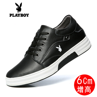 花花公子男鞋运动休闲鞋真皮内增高休闲皮鞋板鞋男士低帮鞋6CM