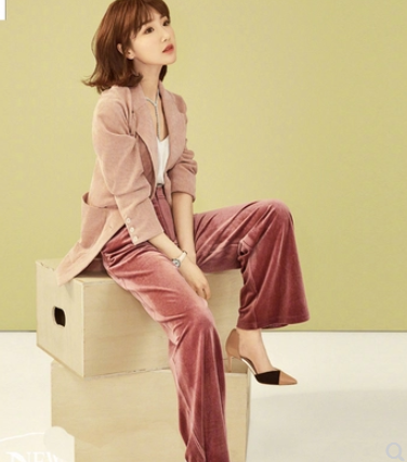 Early Autumn Hong Kong flavor Maoxiaotong Star of the same paragraph clothes Pink corduroy suit Paige Wide leg pants fashion suitin the Women's clothing/Boutique , Suit category - from Buy2taobao.com to provide professional Taobao agent buy service