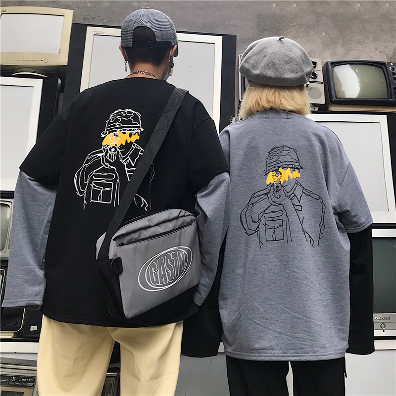 Korea studios.19 the republic of korea Retro back Portrait printing Black and gray False two Sweater Long sleeve men and womenin the Men's clothing, Sweater category - from Buy2taobao.com to provide professional Taobao agent buy service