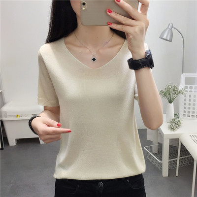 亮丝T恤女2018夏季新款韩范短袖冰丝打底衫上衣宽松T恤女