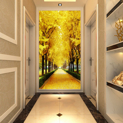 3d立体玄关壁纸墙纸壁画 走廊过道客厅背景墙 空间延伸黄金大道