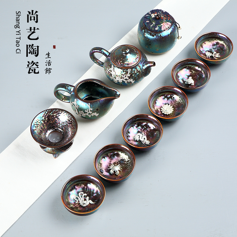 Kiln transformation Tianmu Colorful Peacock Set 999 Sterling Silver a complete set tea set suit to work in an office ceramics household teapot teacupin the Tableware , Tea set , Tea package category - from Buy2taobao.com to provide professional Taobao agent buy service