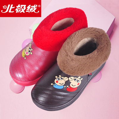 北极绒冬季加绒保暖小猪佩奇男女儿童棉鞋宝宝防水家居鞋米奇棉拖