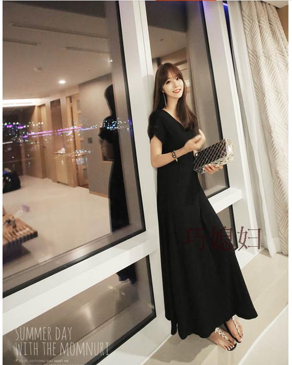 2017新款欧美V领孕妇长裙拖地裙连衣裙大气时尚孕妇夏装显瘦收腰|ruв категории Всё для беременных и кормящих, материнство, платье - от Buy2taobao.com для оказания профессиональной услуги покупки агента Taobao
