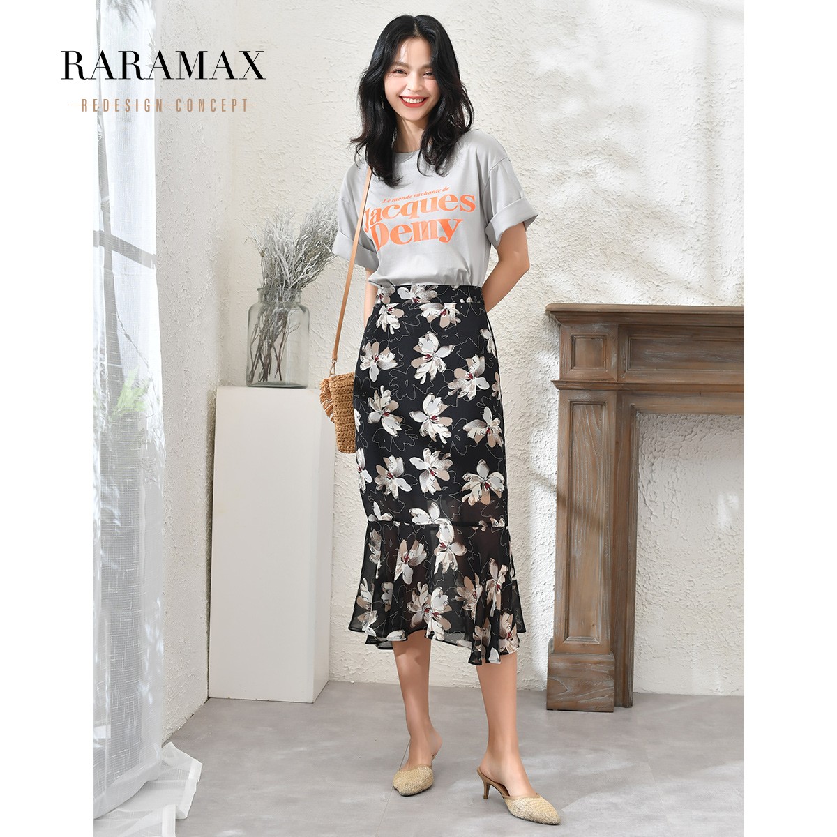 RARAMAX Korean Edition black Paige printing Chiffon Body skirt Mid length version Show thin Package hip Fishtail skirtin the Women's clothing/Boutique , Skirts category - from Buy2taobao.com to provide professional Taobao agent buy service