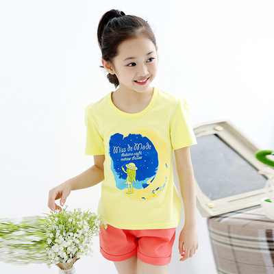 儿童纯棉短袖T恤夏装女童装中大童2018夏季新款白色半袖上衣体恤