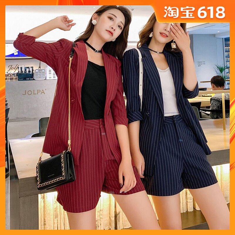 英伦OL职业套装2019夏装新款韩版女装休闲时尚条纹五分袖小西装潮|ruв категории Женская одежда, костюм/студенты школьную форму/обмундирования, профессионального женский брючный костюм - от Buy2taobao.com для оказания профессиональной услуги покупки агента Taobao