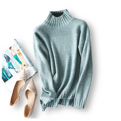 莫兰迪色 含羊毛衫 清新半高领落肩袖时装毛衣女秋冬打底针织衫潮