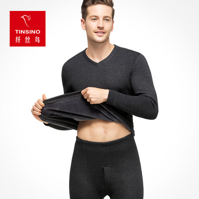 纤丝鸟秋冬保暖内衣情侣加绒加厚长袖棉质秋衣秋裤套装男保暖衣女