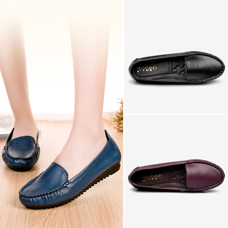 peas Women's Shoes Spring and summer comfortable leisure time Middle-aged and elderly people genuine leather soft sole Flat bottom non-slip A pedal mom Single shoesin the Women's Shoes, Low shoes category - from Buy2taobao.com to provide professional Taobao agent buy service
