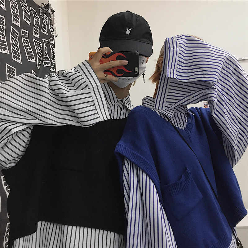 春装2019款女韩版宽松百搭v领毛衣马甲背心+宽松条纹衬衫上衣套装在类目 女装/女士精品, 毛衣中 - 来自Buy2taobao.com提供专业的淘宝代购服务