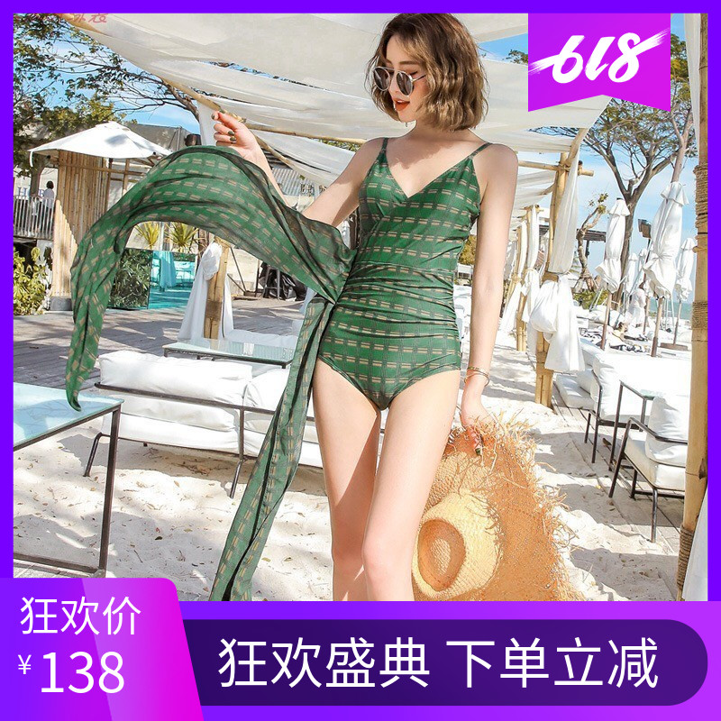 2019新款泳衣女韓版草綠條紋性感露背雪紡連體修身溫泉度假泳裝在類目 運動/瑜伽/健身/球迷用品, 游泳, 連體泳衣中 - 來自Buy2taobao.com提供專業的淘寶代購服務