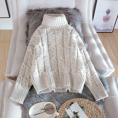 短款高领毛衣女2019秋冬季新款宽松慵懒风麻花打底针织衫内搭加厚