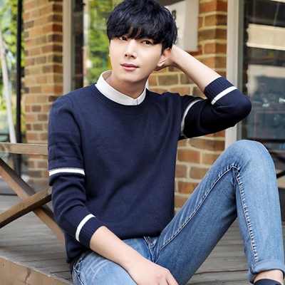 秋季男士毛衣 韩版长袖圆领冬季针织衫潮流个性外套头线衣服男装