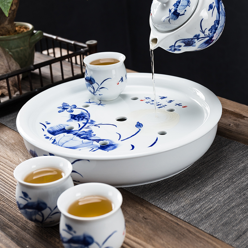 ceramics tea tray Tray Tea boat circular Tea Service Teahouse Blue and white porcelain Kungfu Online tea set tea tray Storage Chahai double-deckin the Tableware , Tea set , Tea tray category - from Buy2taobao.com to provide professional Taobao agent buy service