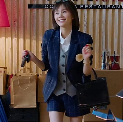 欢乐颂曲筱绡同款长袖格子小西服套装 马甲背