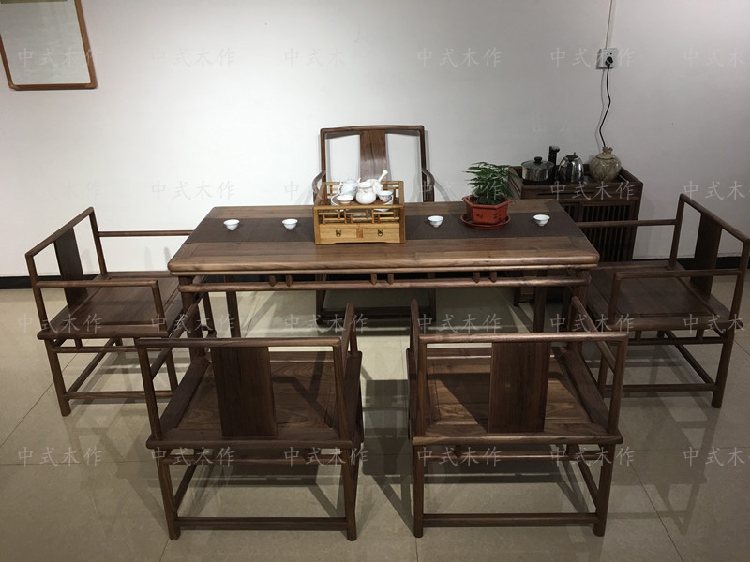 黑胡桃茶桌椅餐桌椅禅意免漆新中式茶室黑胡桃家具文人空间茶空间|msdalam kategori perabot kediaman, of Tables, kelas jadual lain - dari Buy2taobao.com untuk memberikan perkhidmatan ejen Taobao profesional membeli