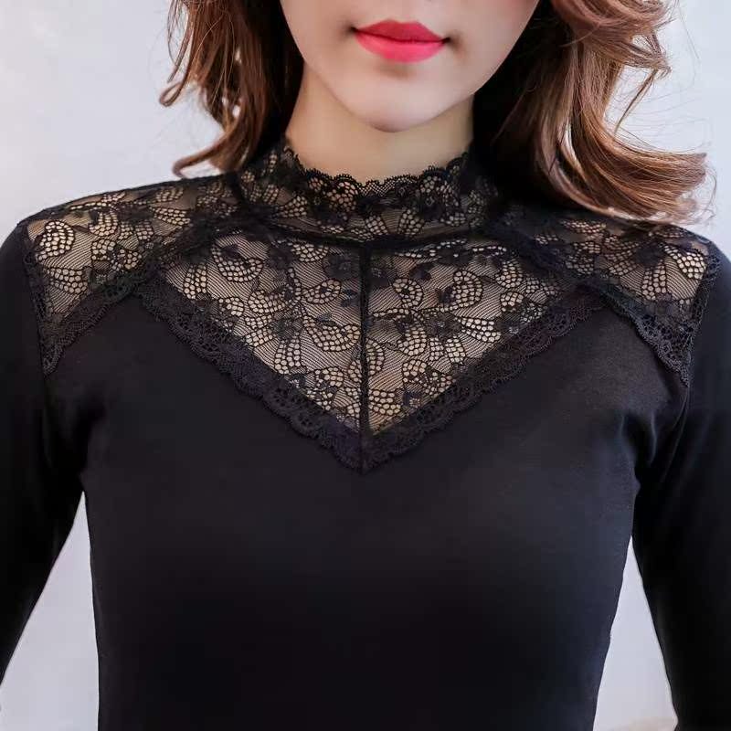 Plush Half a Lace Base coat Long sleeve Autumn and winter new pattern Large Women's wear Self cultivation Mosaic Lace shirt jacketin the Women's clothing/Boutique , Lace shirt/Chiffon shirt category - from Buy2taobao.com to provide professional Taobao agent buy service