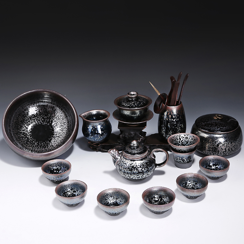 中国家用油滴功夫陶瓷茶具简约盖碗茶壶茶杯泡茶建阳铁胎建盏茶具在类目 餐饮具, 茶具, 功夫茶具中 - 来自Buy2taobao.com提供专业的淘宝代购服务