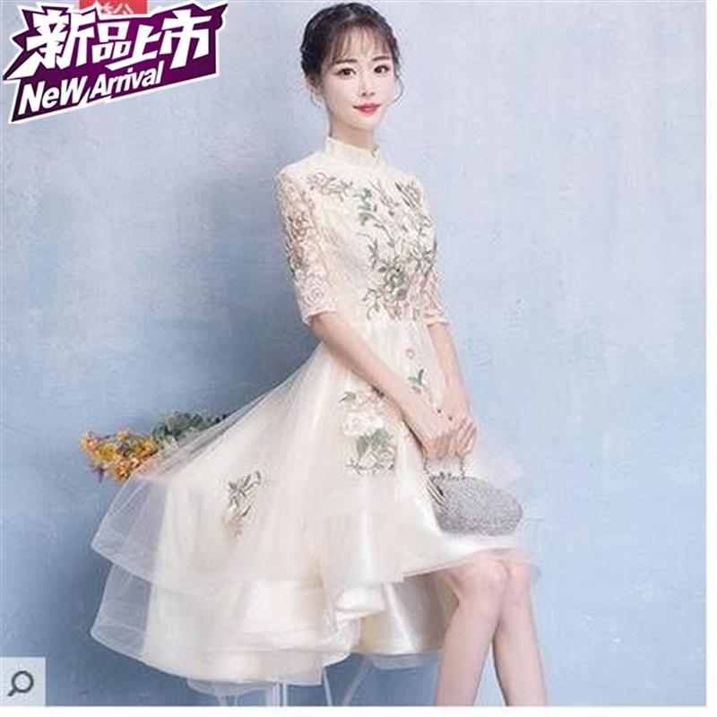 宴会2019新款旗袍前短后长款小礼服连衣裙女d中式伴娘服在类目 女装/女士精品, 婚纱/旗袍/礼服, 婚纱中 - 来自Buy2taobao.com提供专业的淘宝代购服务