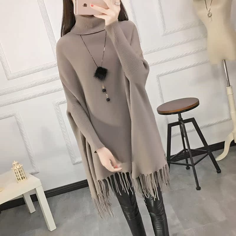 2018 Autumn and winter new pattern High collar cloak sweater coat Mid length version Easy tassels Korean Edition Sweaterin the Women's clothing/Boutique , Sweaters category - from Buy2taobao.com to provide professional Taobao agent buy service