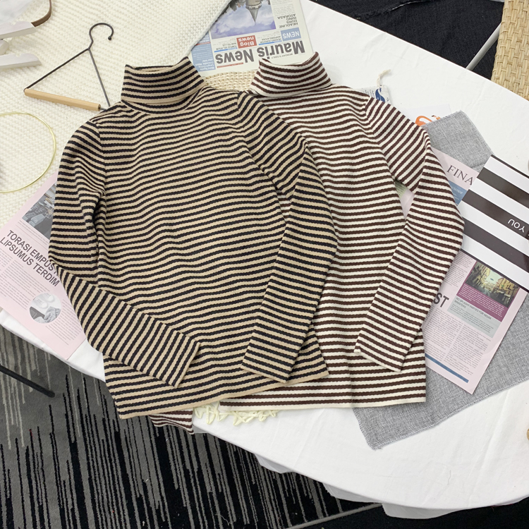 Spring and autumn season Retro Easy pure cotton Long sleeve stripe Show thin lady student leisure time knitting Base coat High collar sweaterin the Women's clothing/Boutique , Sweaters category - from Buy2taobao.com to provide professional Taobao agent buy service