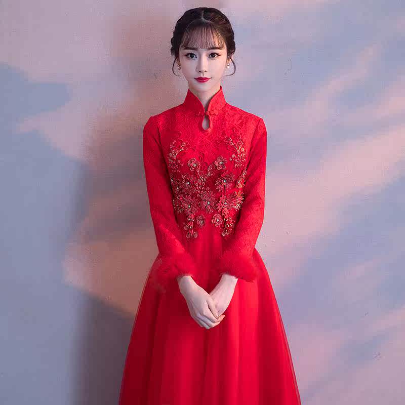 春季敬酒服新娘2019结婚新款红色长袖加厚保暖长款旗袍改良礼服女|ruв категории Женская одежда, Cвадебные платья, платье/вечернее платье - от Buy2taobao.com для оказания профессиональной услуги покупки агента Taobao
