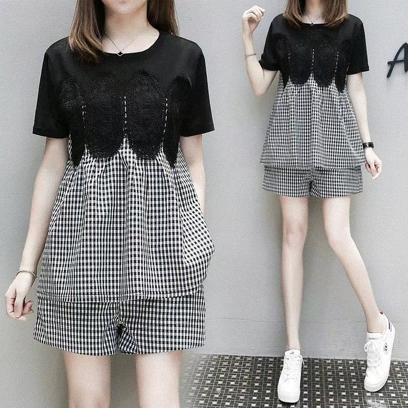 Fat sister Big size dress 2018 summer new pattern Belly Waist Show thin jacket shorts Two piece set suitin the Women's clothing/Boutique , Large size women category - from Buy2taobao.com to provide professional Taobao agent buy service
