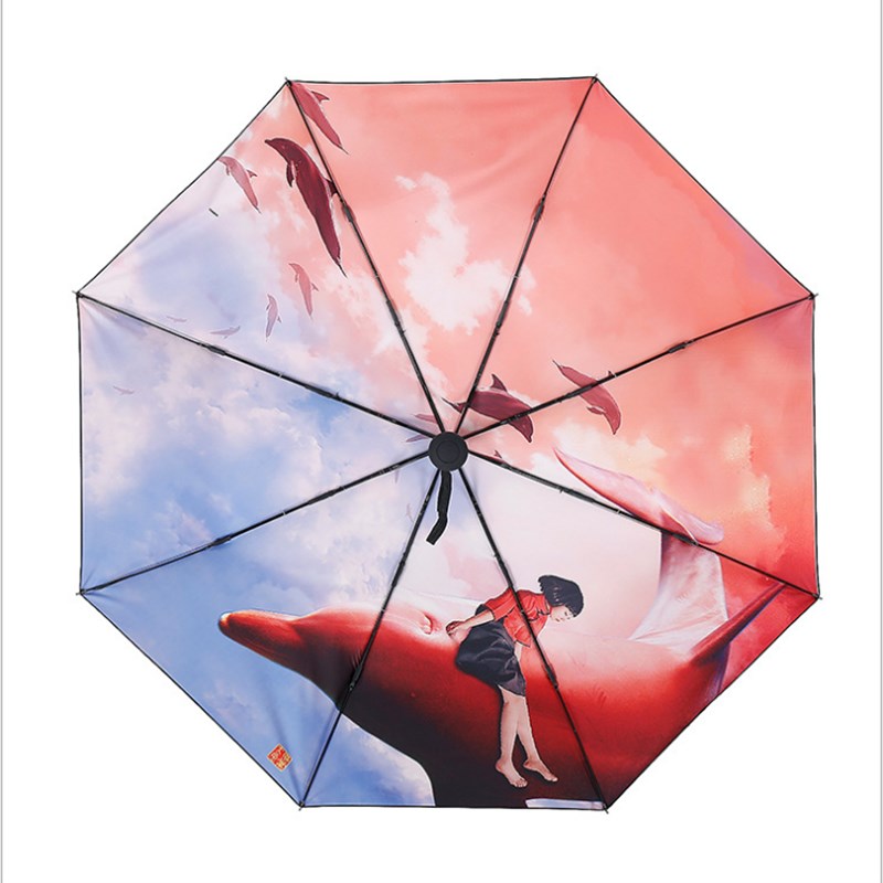 创意时尚自动开收大鱼海棠印花黑胶雨伞防晒8骨自动三折伞晴雨伞|msdalam kategori rumah harian, payung/gear hujan/Rain/Lembap-bukti, payung - dari Buy2taobao.com untuk memberikan perkhidmatan ejen Taobao profesional membeli