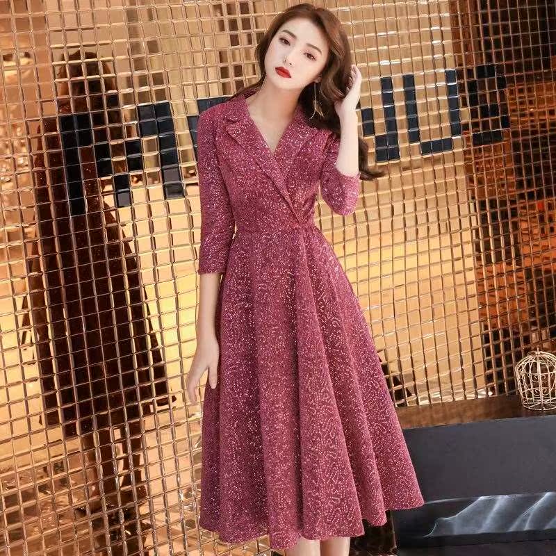 Women's evening dress 2019 winter new pattern banquet Mid length version Annual meeting Long sleeve bride Wedding dress Toast clothing V.in the Women's clothing/Boutique , Wedding/Cheongsam/Formal dress , Formal dress/Evening category - from Buy2taobao.com to provide professional Taobao agent buy service