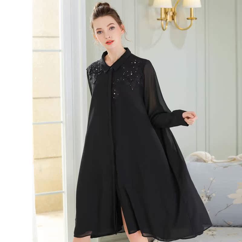 2019 Large Spring Women's wear new pattern MM Mid length version Show thin Epaulette Lapel shirt Chiffonin the Women's clothing/Boutique , Large size women category - from Buy2taobao.com to provide professional Taobao agent buy service