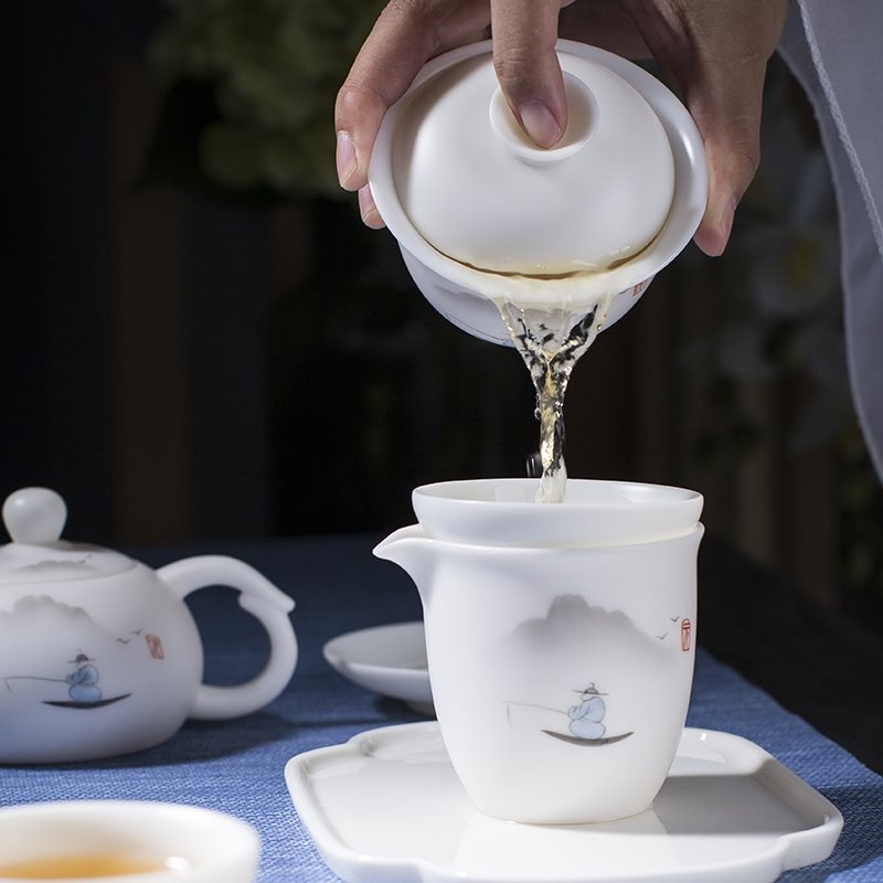 白瓷功夫茶具套装德化素烧陶瓷手绘茶壶茶杯家用送礼整套三才盖碗|ruв категории посуда, чайный сервиз, кунг - Фу, чайный сервиз - от Buy2taobao.com для оказания профессиональной услуги покупки агента Taobao