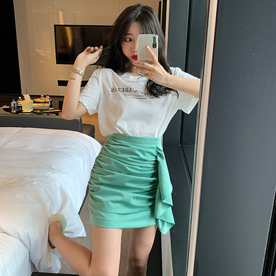 夏季新款2019韩版纯色字母印花T恤+纯色半身裙两件套女