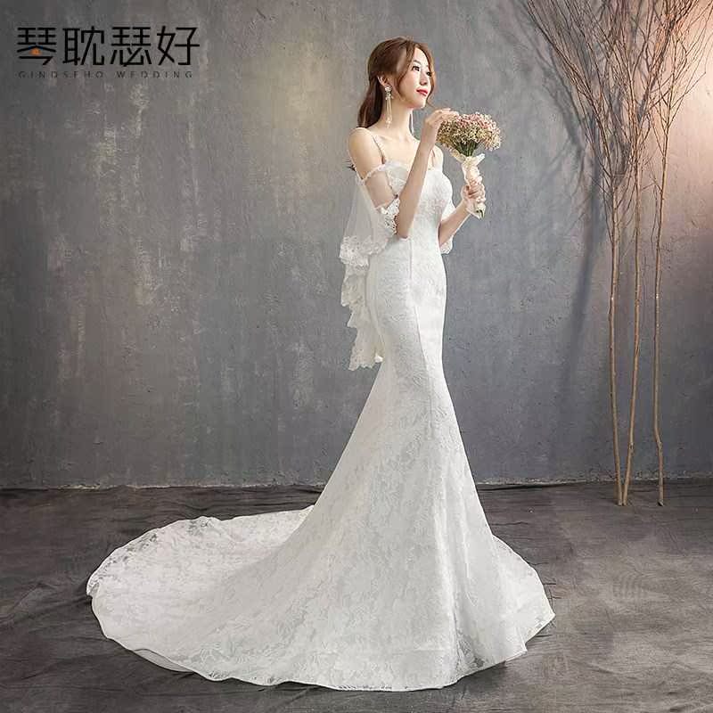 森系吊带鱼尾婚纱2018新娘秋季韩收腰新款结婚礼服小拖尾|msdalam kategori Butik wanita / wanita, perkahwinan/Cheongsam/pakaian, perkahwinan - dari Buy2taobao.com untuk memberikan perkhidmatan ejen Taobao profesional membeli