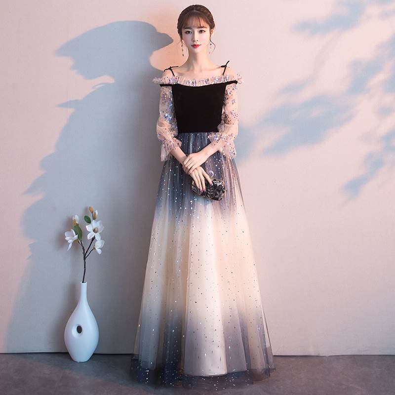 晚礼服女2019新款宴会礼服裙黑色长款气质仙气梦幻星空主持人气场|msdalam kategori Butik wanita / wanita, perkahwinan/Cheongsam/pakaian, pakaian/malam - dari Buy2taobao.com untuk memberikan perkhidmatan ejen Taobao profesional membeli