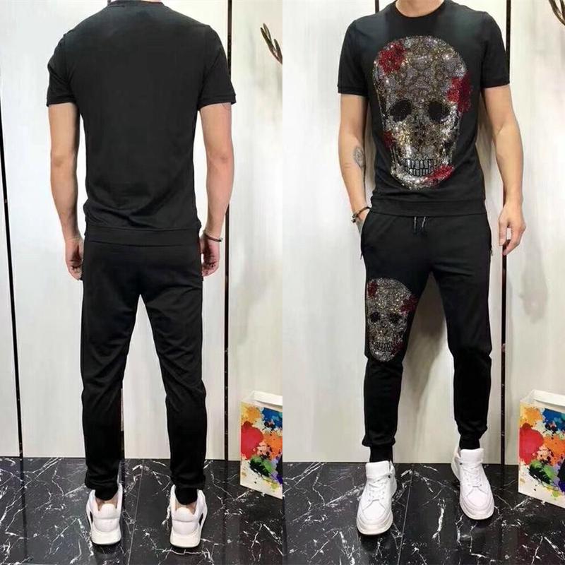 Fast Audio network Same item Chaopai 2019 summer Hot stamping Skull Short sleeved suit Korean Edition Trend Self cultivationin the Men's clothing, Set , Leisure sports suit category - from Buy2taobao.com to provide professional Taobao agent buy service