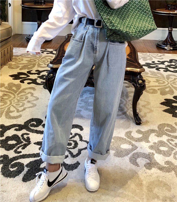 Broad leg Straight Jeans 2019 spring clothes Korean Edition Easy Show thin Retro Paige Curling pantsin the Women's clothing/Boutique , Jeans category - from Buy2taobao.com to provide professional Taobao agent buy service