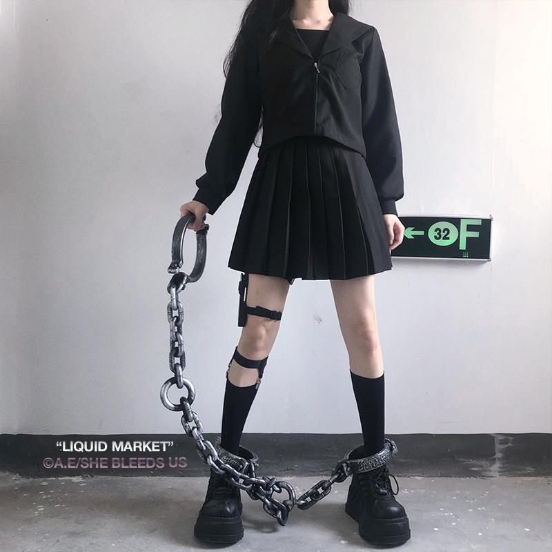 韓國日本jk長袖制服 iosgirl-地獄少女正統通體黑無本暗黑水手服在類目 女裝/女士精品, 套裝/學生校服/工作制服, 其它套裝中 - 來自Buy2taobao.com提供專業的淘寶代購服務