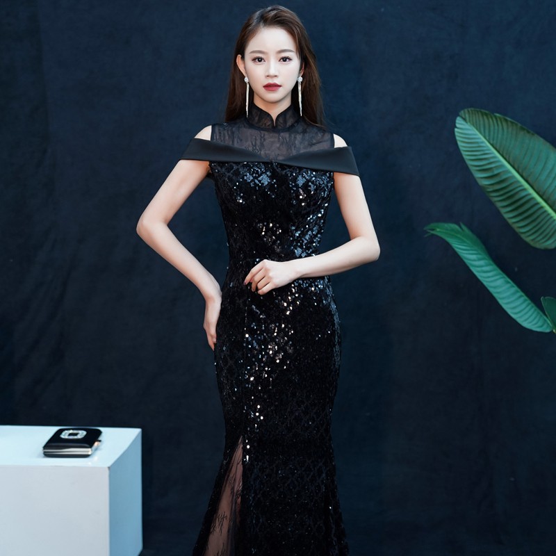 UR麗樂釘晚禮服裙女2019新款宴會晚宴主持人中式立領長款黑色魚尾在類目 孕婦裝/孕產婦用品/營養, 孕婦裝, 孕婦禮服中 - 來自Buy2taobao.com提供專業的淘寶代購服務
