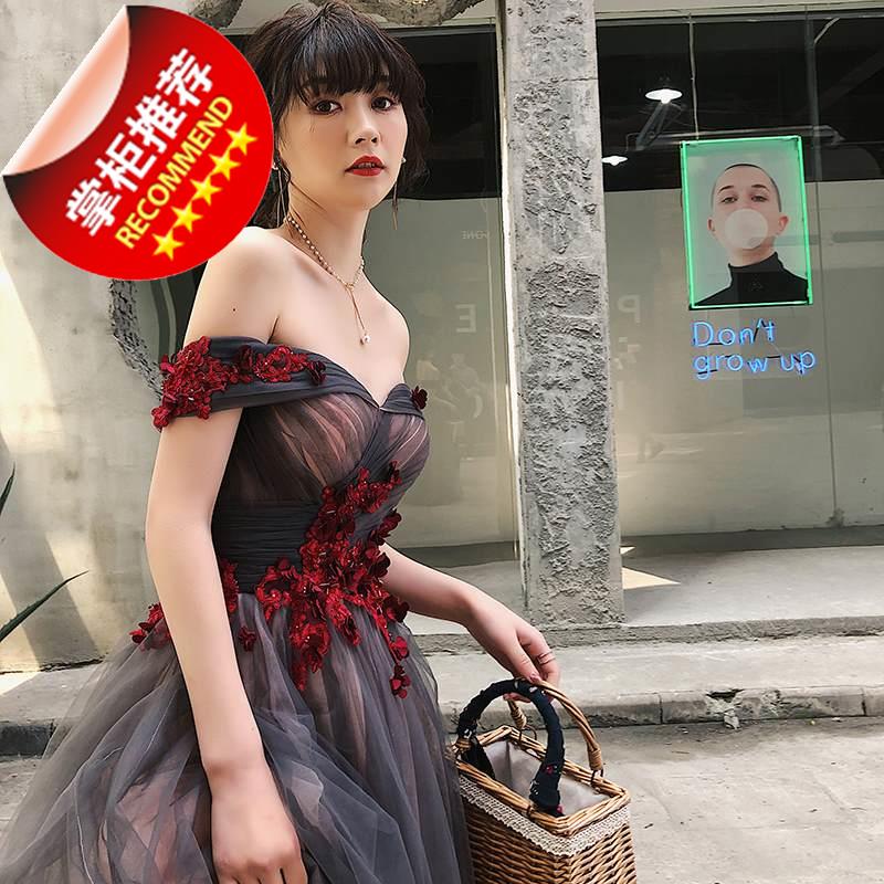 Toast the bride dress 2018 new pattern Off Shoulder Self cultivation Show thin banquet Annual meeting perform Host Evening dressin the Women's clothing/Boutique , Wedding/Cheongsam/Formal dress , Formal dress/Evening category - from Buy2taobao.com to provide professional Taobao agent buy service