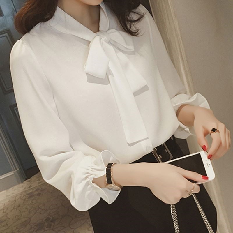 2019春秋装新款白衬衫韩版百搭宽松蝴蝶结上衣系带雪纺衬衣女长袖在类目 女装/女士精品, 衬衫中 - 来自Buy2taobao.com提供专业的淘宝代购服务