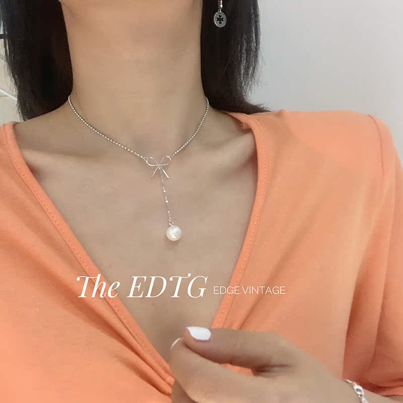 bow Necklace Sterling Silver s925 Simplicity Lovely type A small minority clavicle temperament Red tide Pearl Pendantin the Accessories/Fashion Jewelry, Necklace category - from Buy2taobao.com to provide professional Taobao agent buy service