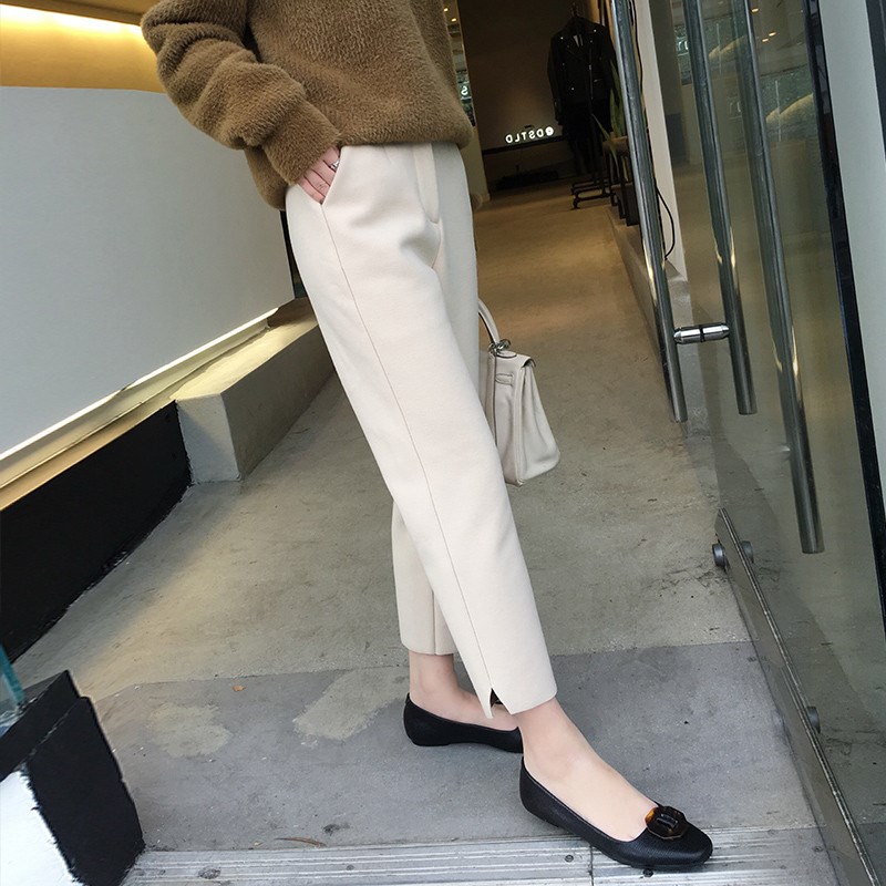 毛呢哈伦裤女春秋萝卜裤2019新款高腰宽松米色小脚九分西装休闲裤在类目 女装/女士精品, 裤子, 休闲裤中 - 来自Buy2taobao.com提供专业的淘宝代购服务