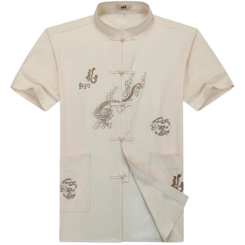 Chinese style summer Thin section Embroidery Tang costume Middle and old age Add fertilizer XL The fat Simian Short sleeved shirt manin the Men's clothing, National costume category - from Buy2taobao.com to provide professional Taobao agent buy service