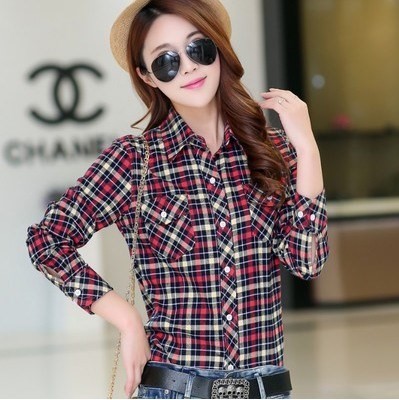 Spring middle age Woman Long sleeve jacket Large pure cotton shirt Middle-aged and elderly people Easy lattice shirt Mom outfitin the Women's clothing/Boutique , Shirt category - from Buy2taobao.com to provide professional Taobao agent buy service