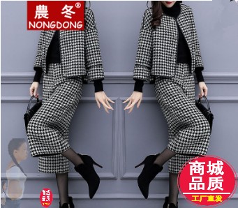 Wide leg pants suit 3322 Two piece set houndstooth Fur Women's wear Lido Swallow 2019in the Play mode/Anime/Periphery/cos/Board games , Cosplay Apparel/Props/Service , Cosplay Women category - from Buy2taobao.com to provide professional Taobao agent buy service