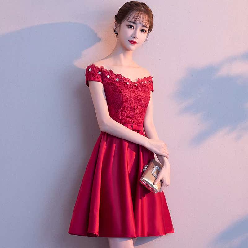 Little Toast clothing bride 2019 Spring marry new pattern gules have cash less than that is registered in the accounts Show thin Off Shoulder Dress skirt summerin the Women's clothing/Boutique , Wedding/Cheongsam/Formal dress , Formal dress/Evening category - from Buy2taobao.com to provide professional Taobao agent buy service