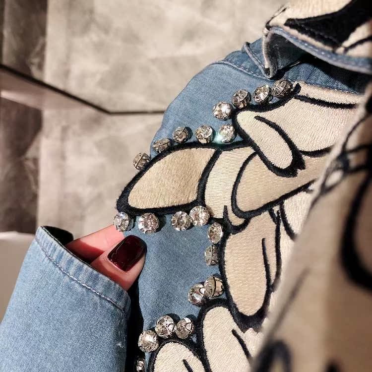 2019 Early spring cowboy shirt new pattern Easy Mid length version Long sleeve jacket Pig Embroidery Nail bead Thin section cowboyin the Women's clothing/Boutique , Shirt category - from Buy2taobao.com to provide professional Taobao agent buy service